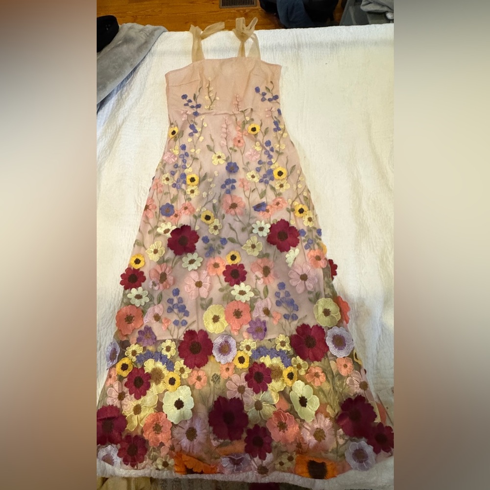 Chicwish Floral Embroidered Dress - Pink and Multicolor